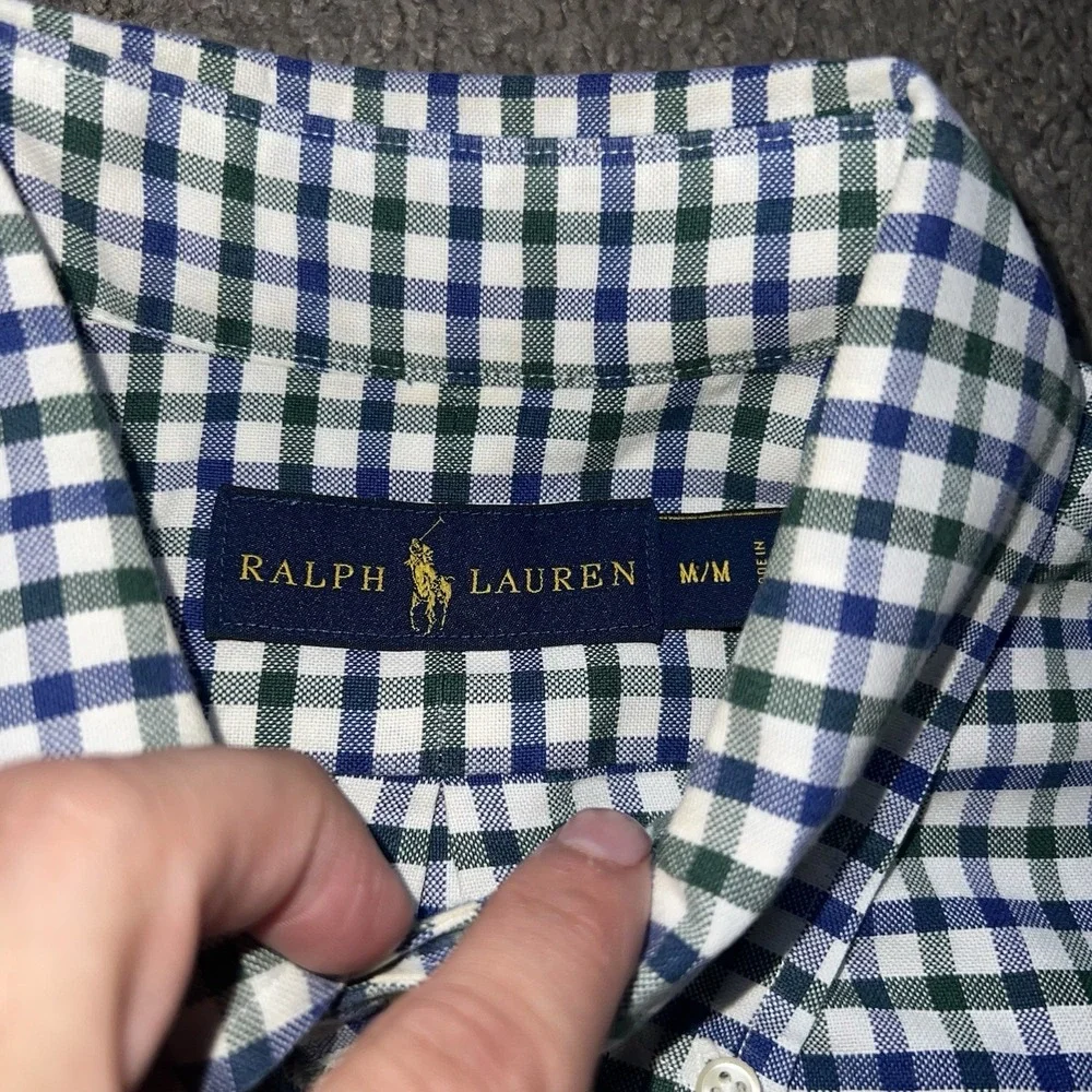 Polo Ralph Lauren Shirt Mens M Blue Green Flannel Button Up Long Sleeve